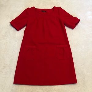 Ingni Red Square Neck Warm Dress with Pockets
